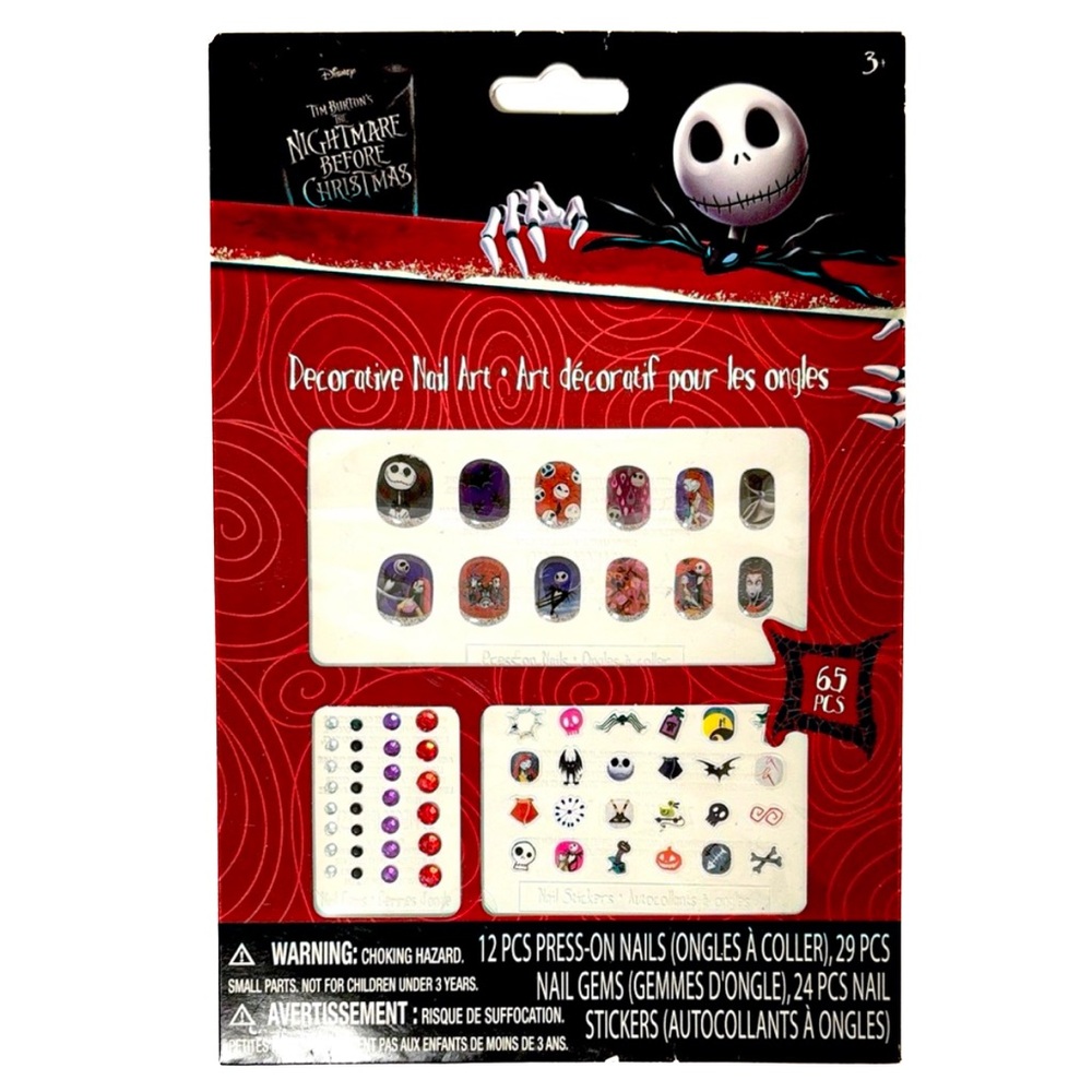 NEW - Disney 65PC Nightmare Before Christmas Press On Nail Set w Stickers & Gems